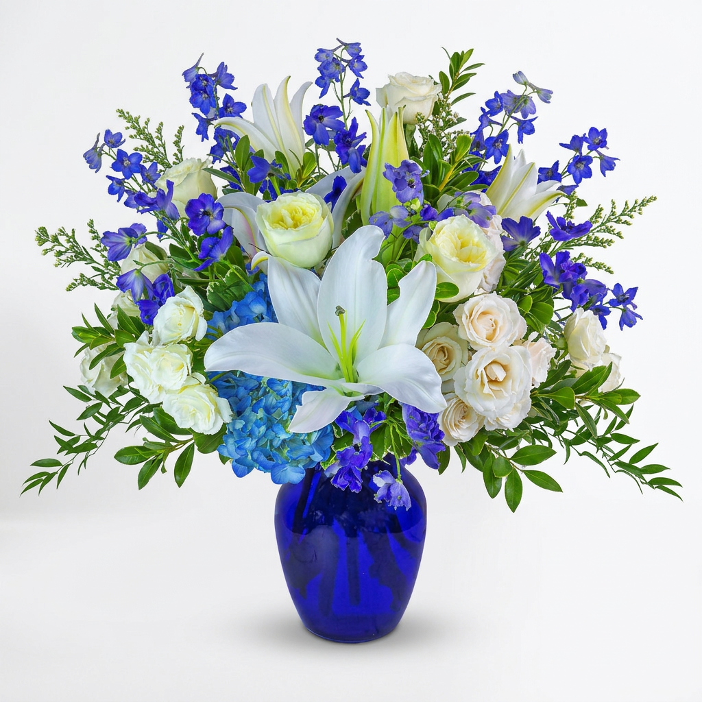 Blue & Ivory Bliss Arrangement - forever roses store
