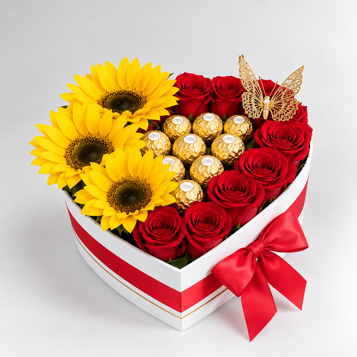 Sunshine & Roses Heart Arrangement - forever roses store 