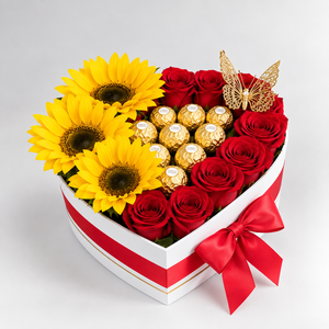 Sunshine & Roses Heart Arrangement - forever roses store 