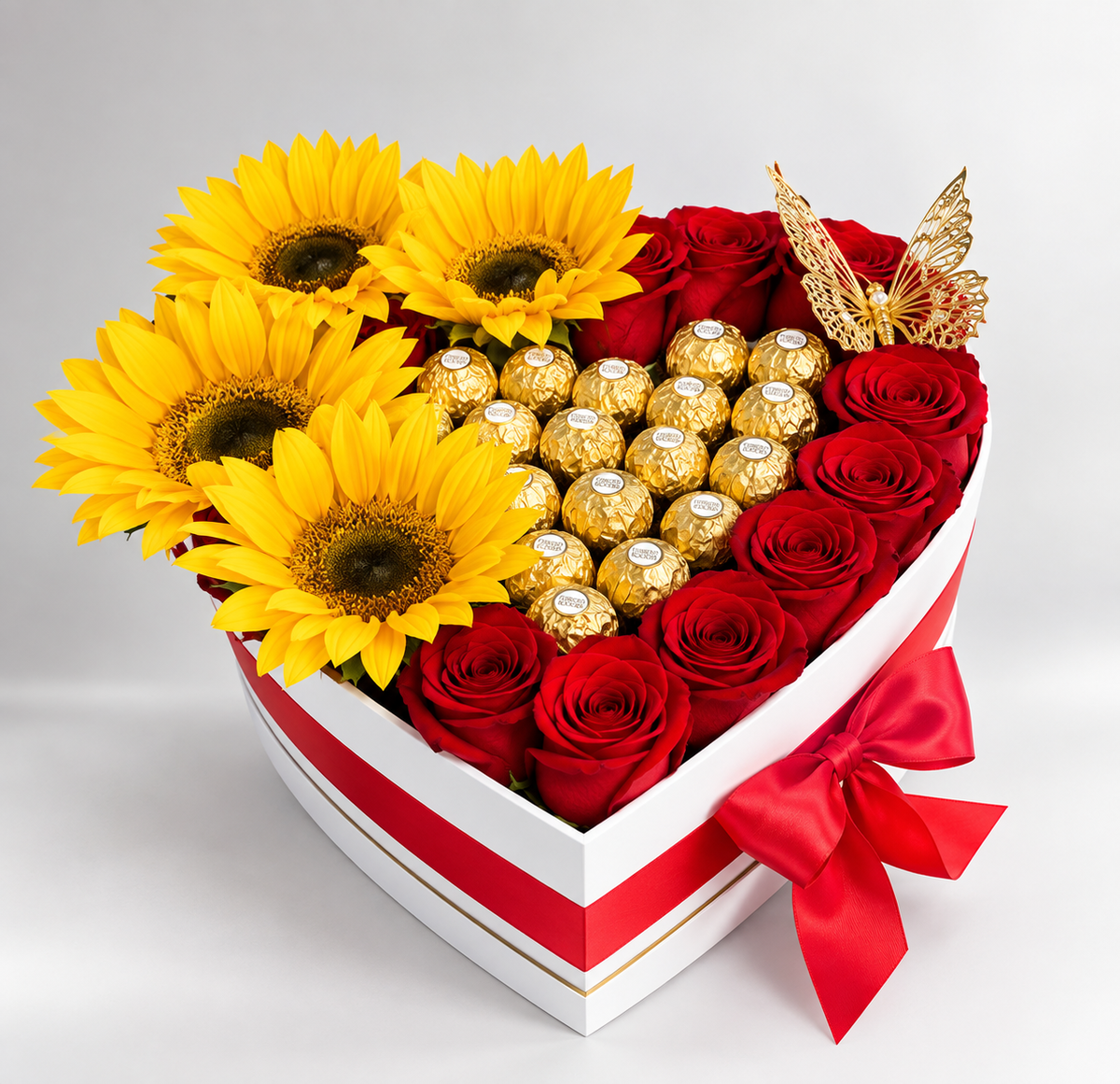 Sunshine & Roses Heart Arrangement - forever roses store 