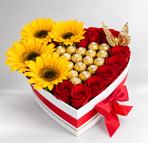 Sunshine & Roses Heart Arrangement - forever roses store 
