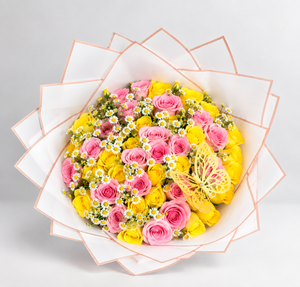 Pink & Sunshine Bouquet - forever roses store 