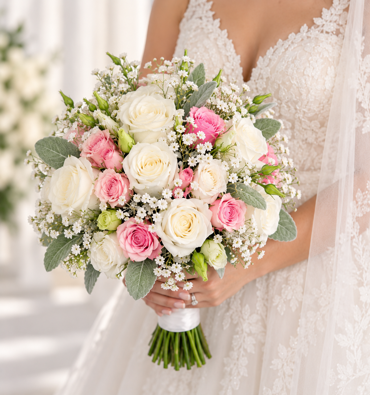Blushing Bride Bouquet - forever roses store 