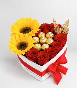 Sunshine & Roses Heart Arrangement - forever roses store 