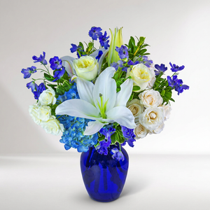 Blue & Ivory Bliss Arrangement - forever roses store 